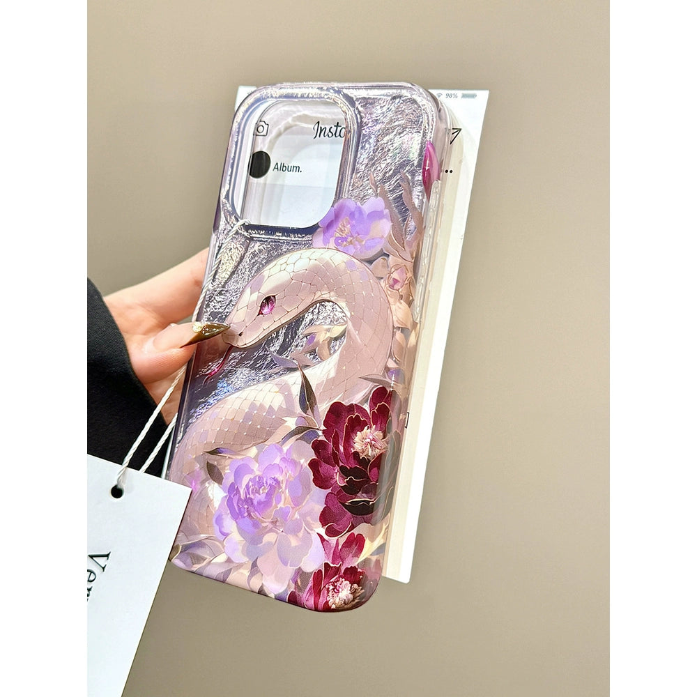 Chinese Style Smudged Purple Flower Python Aesthetic Mobile Phone Case Suitable for iPhone16 iPhone15 iPhone14 iPhone13