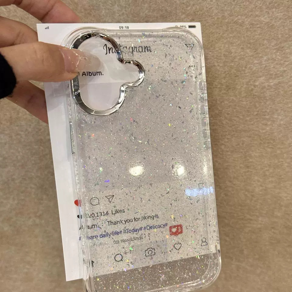 Transparent Silver Glitter Aesthetic Mobile Phone Case Suitable for iPhone16 iPhone15 iPhone14 iPhone13