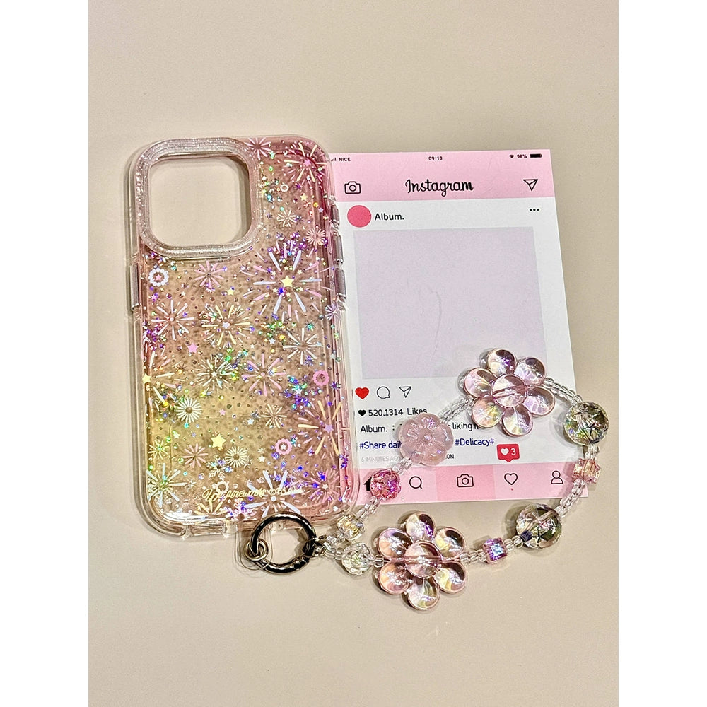 Sequined Double-layer Color Fireworks Flower Beaded Chain Mobile Phone Case Suitable for iPhone16 iPhone15 iPhone14 iPhone13