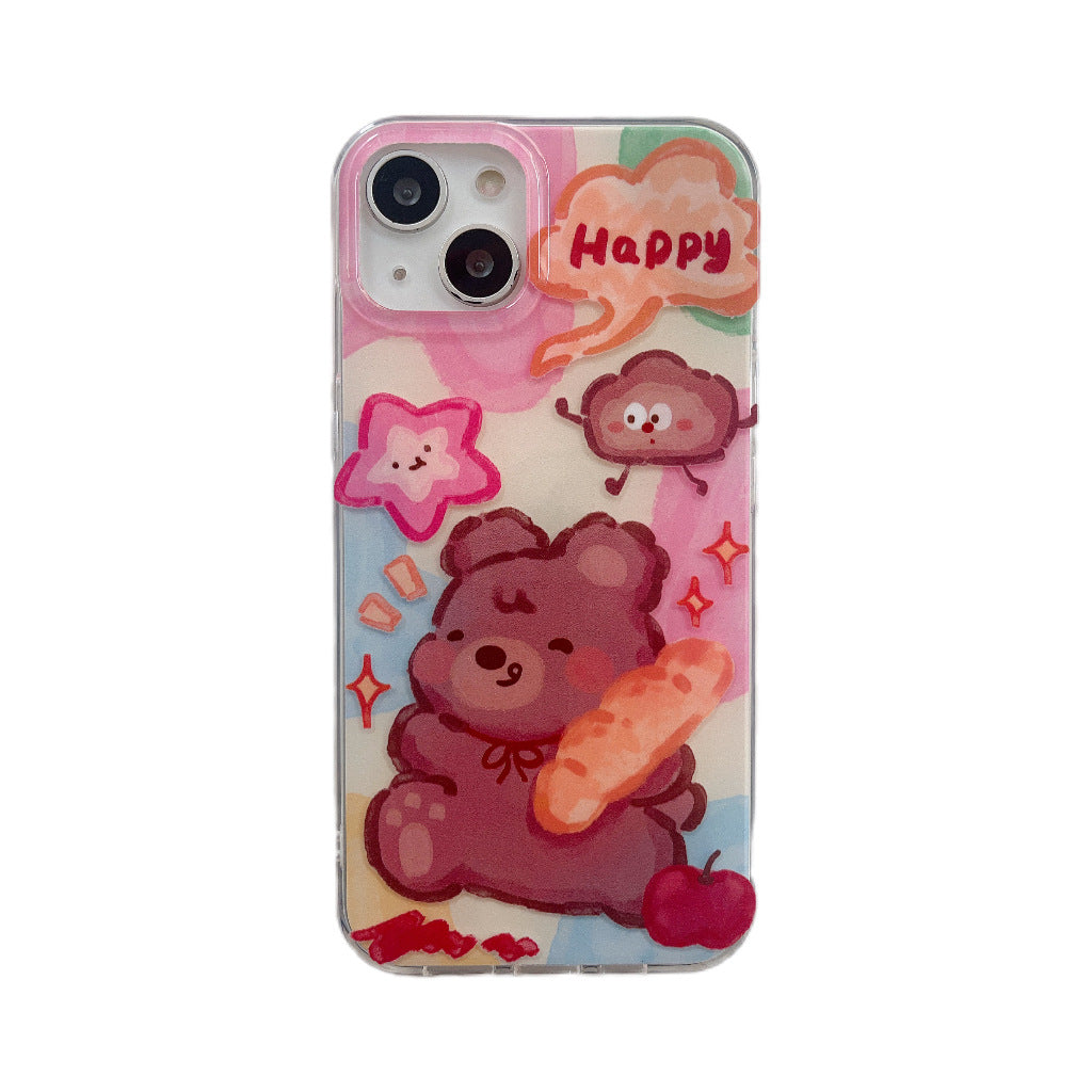 Double-layer Printed Graffiti Bear Pink Cute Phone Case Suitable for iPhone16 iPhone15 iPhone14 iPhone13