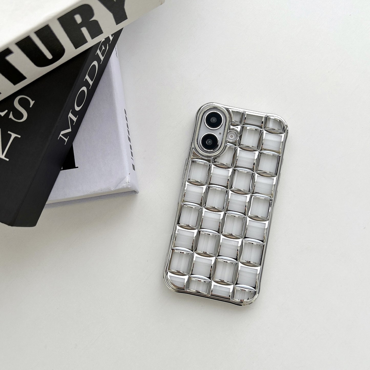 Woven Three-dimensional Grid Gradual Change Glitter Mobile Phone Case Suitable for iPhone16 iPhone15 iPhone14 iPhone13