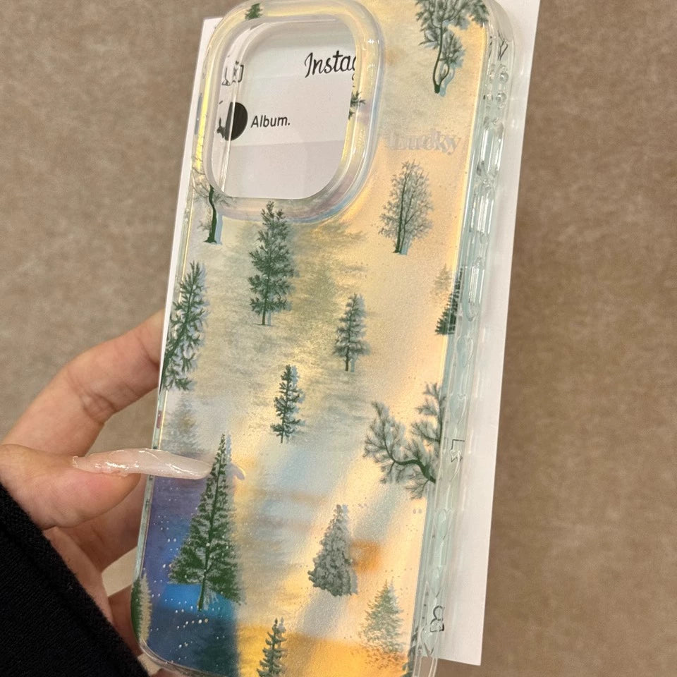 Pine Glitter Blue Translucent Dream Clear Aesthetic Phone Case Suitable for iPhone16 iPhone15 iPhone14 iPhone13