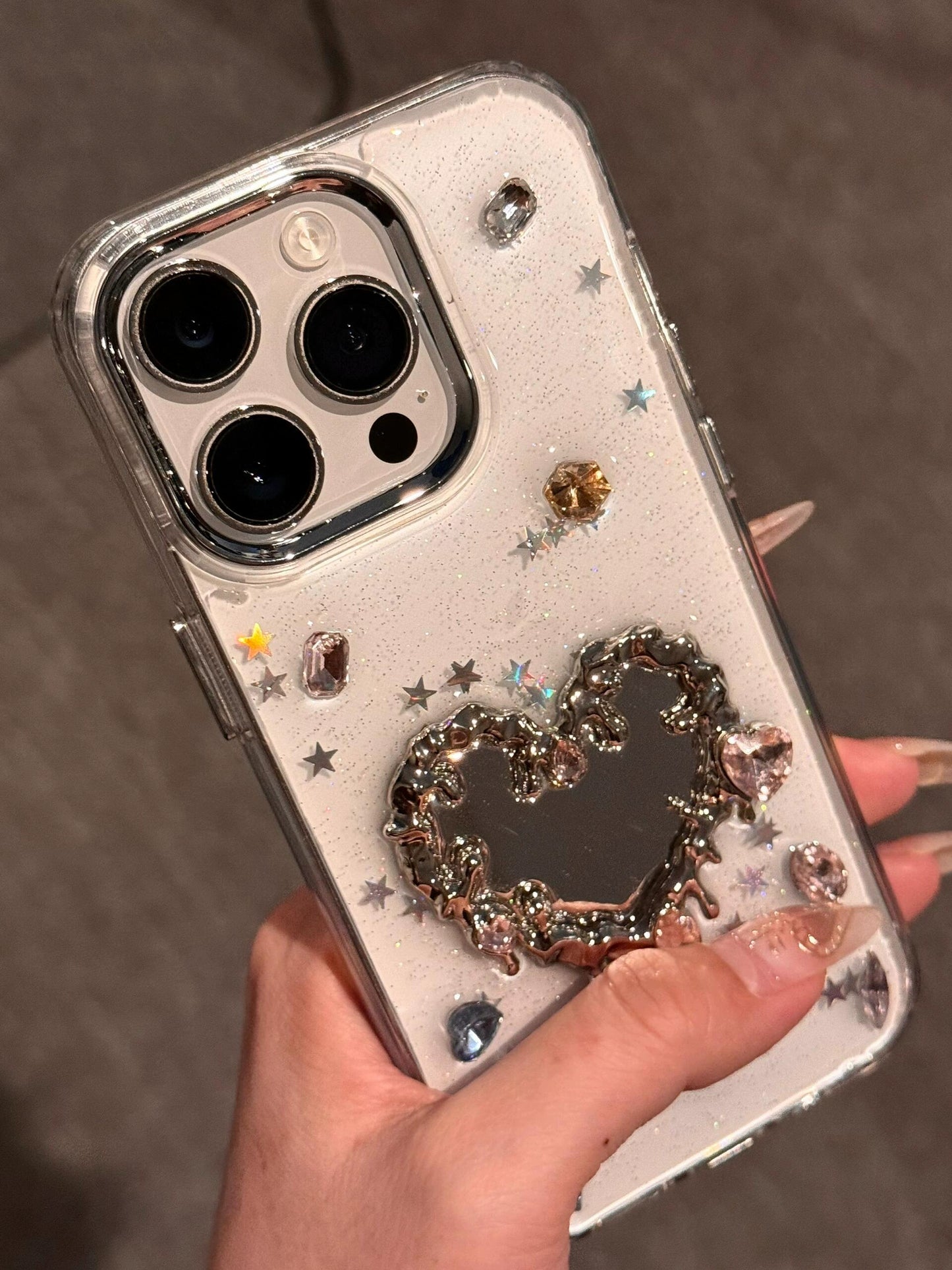 Epoxy Love Mirror Glitter Aesthetic Mobile Phone Case Suitable for iPhone16 iPhone15 iPhone14 iPhone13