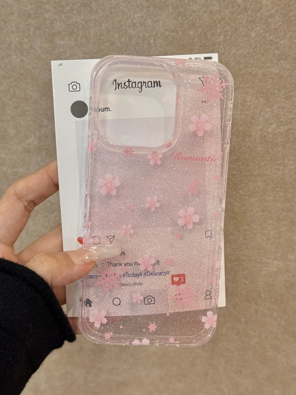 Beautiful Translucent Pink Glitter Snowflake Cherry Blossom Dream Aesthetic Mobile Phone Case Suitable for iPhone16 iPhone15 iPhone14 iPhone13