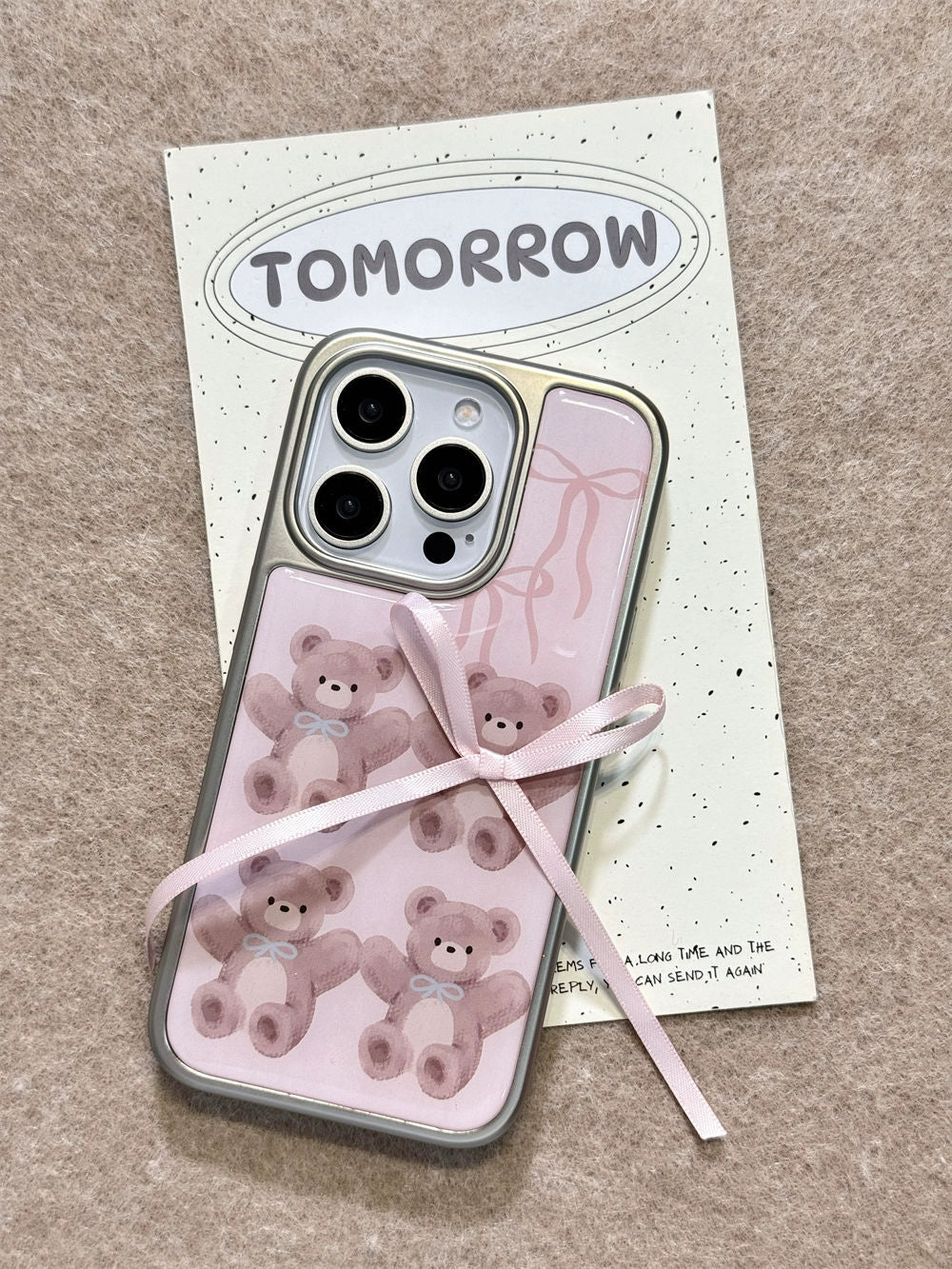 Cartoon Cute Bear Three-dimensional Bow Pink Sweet Cute Girl Phone Case Suitable for iPhone16 iPhone15 iPhone14 iPhone13