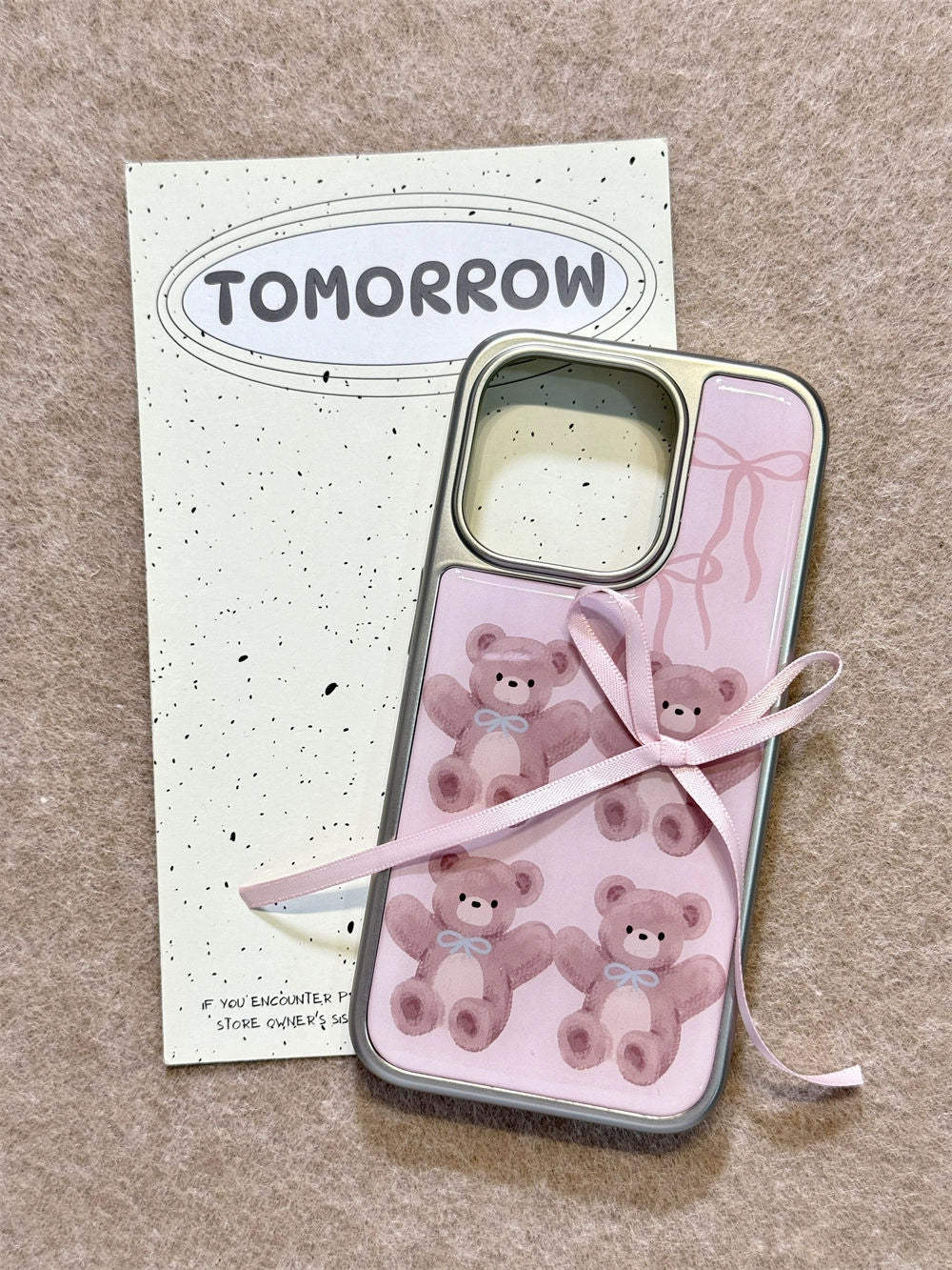 Cartoon Cute Bear Three-dimensional Bow Pink Sweet Cute Girl Phone Case Suitable for iPhone16 iPhone15 iPhone14 iPhone13