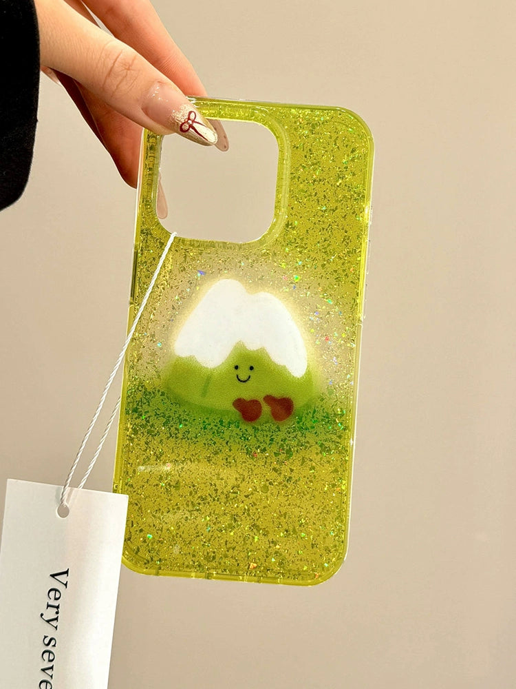 Sequined Double-layer Cute Matcha Green Snow Mountain Aesthetic Mobile Phone Case Suitable for iPhone16 iPhone15 iPhone14 iPhone13