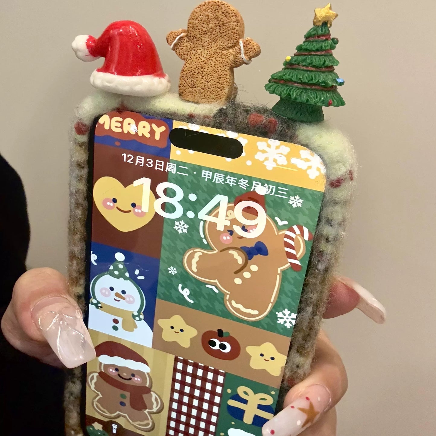 Plaid Three-dimensional Christmas Tree Gingerbread Man Cute Phone Case Suitable for iPhone16 iPhone15 iPhone14 iPhone13