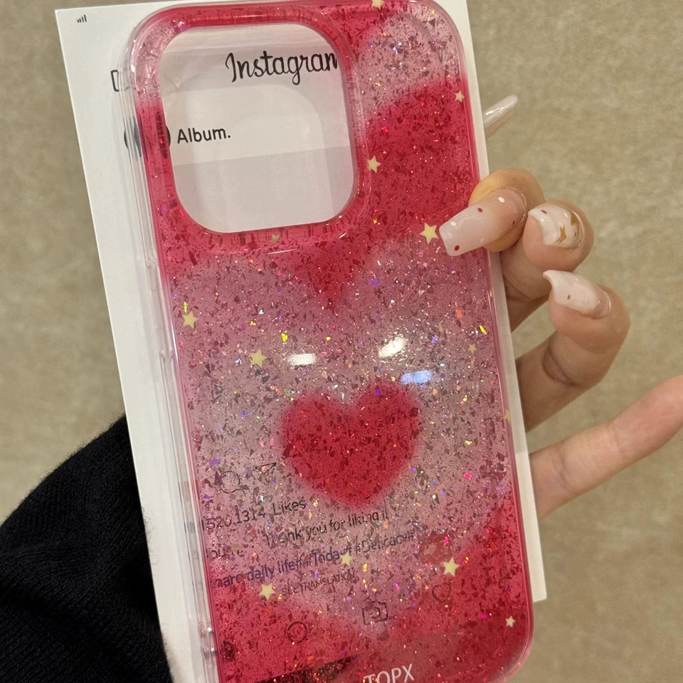 Red, Green, Blue Glitter, Love Star Aesthetic Mobile Phone Case, Suitable for iPhone16promax iPhone15pro iPhone14 iPhone13 Girl Mobile Phone Case