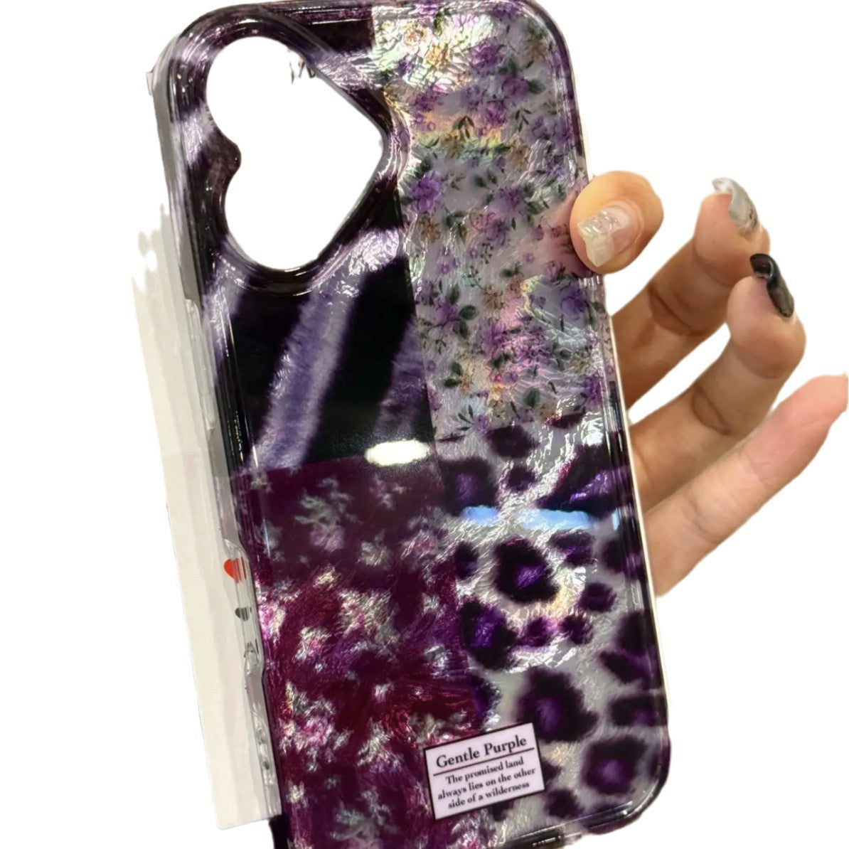 Purple Leopard Print Floral Splicing Love Camera Hole Aesthetic Mobile Phone Case Suitable for iPhone16 iPhone15 iPhone14 iPhone13