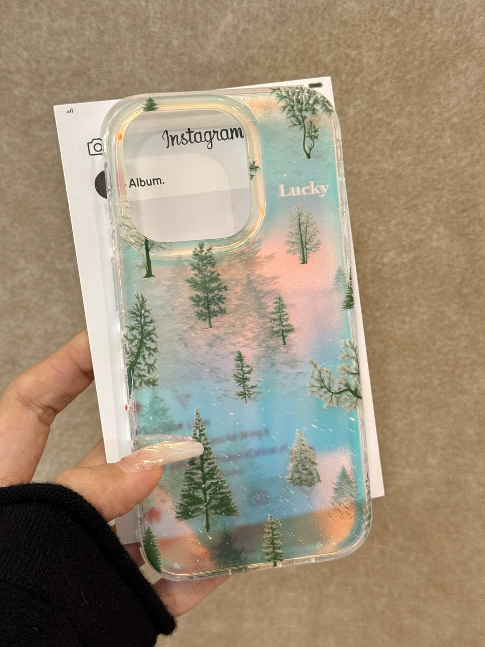 Pine Glitter Blue Translucent Dream Clear Aesthetic Phone Case Suitable for iPhone16 iPhone15 iPhone14 iPhone13