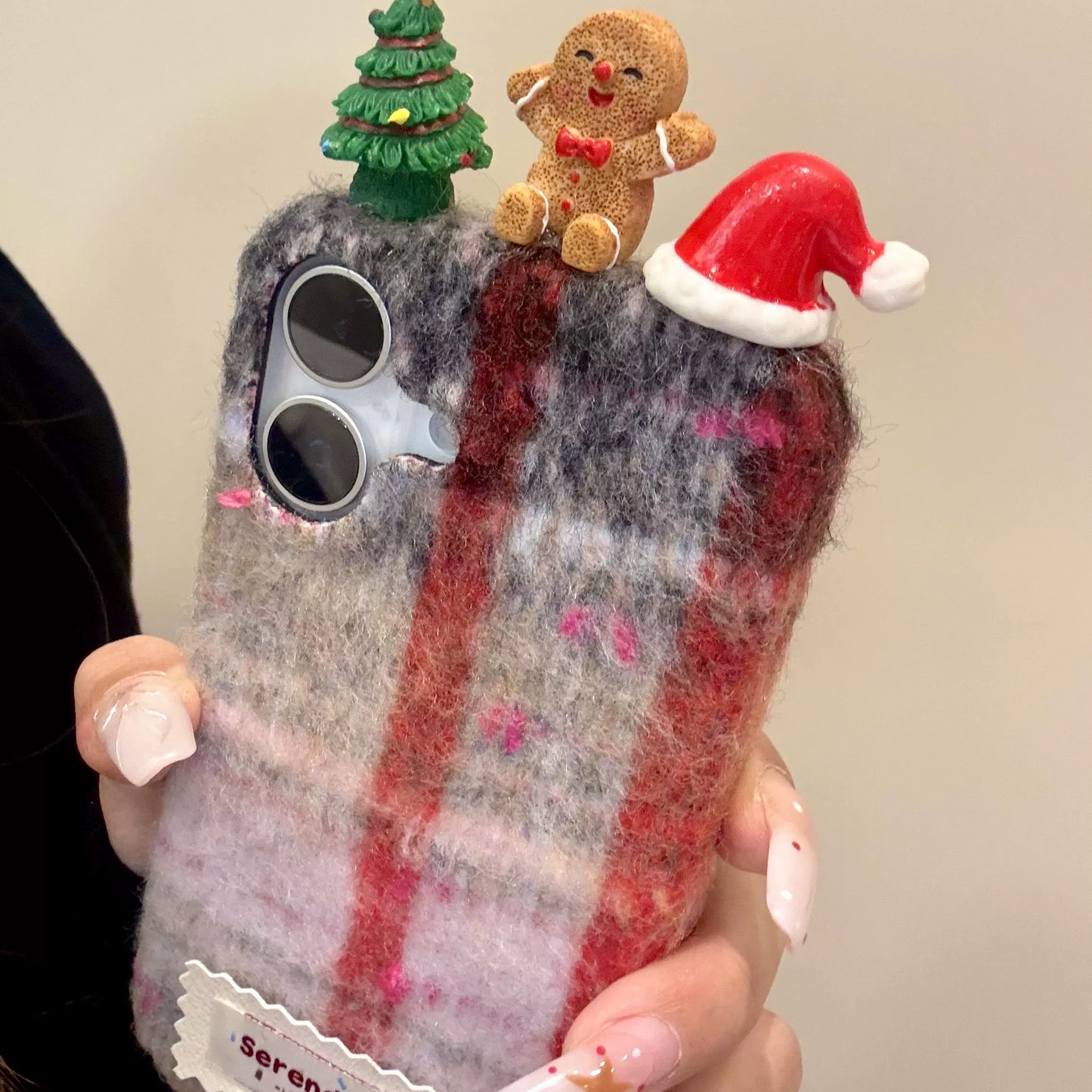 Plaid Three-dimensional Christmas Tree Gingerbread Man Cute Phone Case Suitable for iPhone16 iPhone15 iPhone14 iPhone13