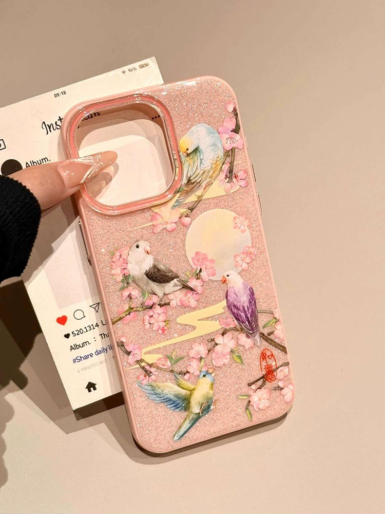 Xiangyun Plum Blossom Branch Butterfly Magpie Aesthetic Mobile Phone Case Suitable for iPhone16 iPhone15 iPhone14 iPhone13