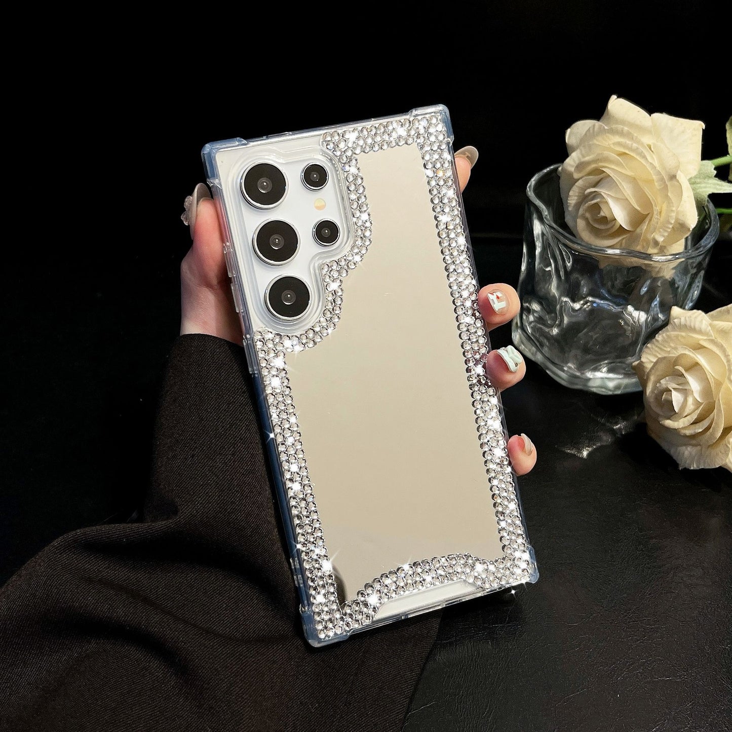 Diamond Makeup Mirror Mobile Phone Case Compatible For SAM S25ultra S24plus A16/A36