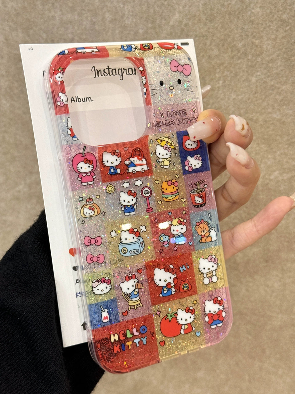 Cartoon Glitter Splicing Kt Cute Aesthetic Mobile Phone Case Suitable for iPhone16 iPhone15 iPhone14 iPhone13