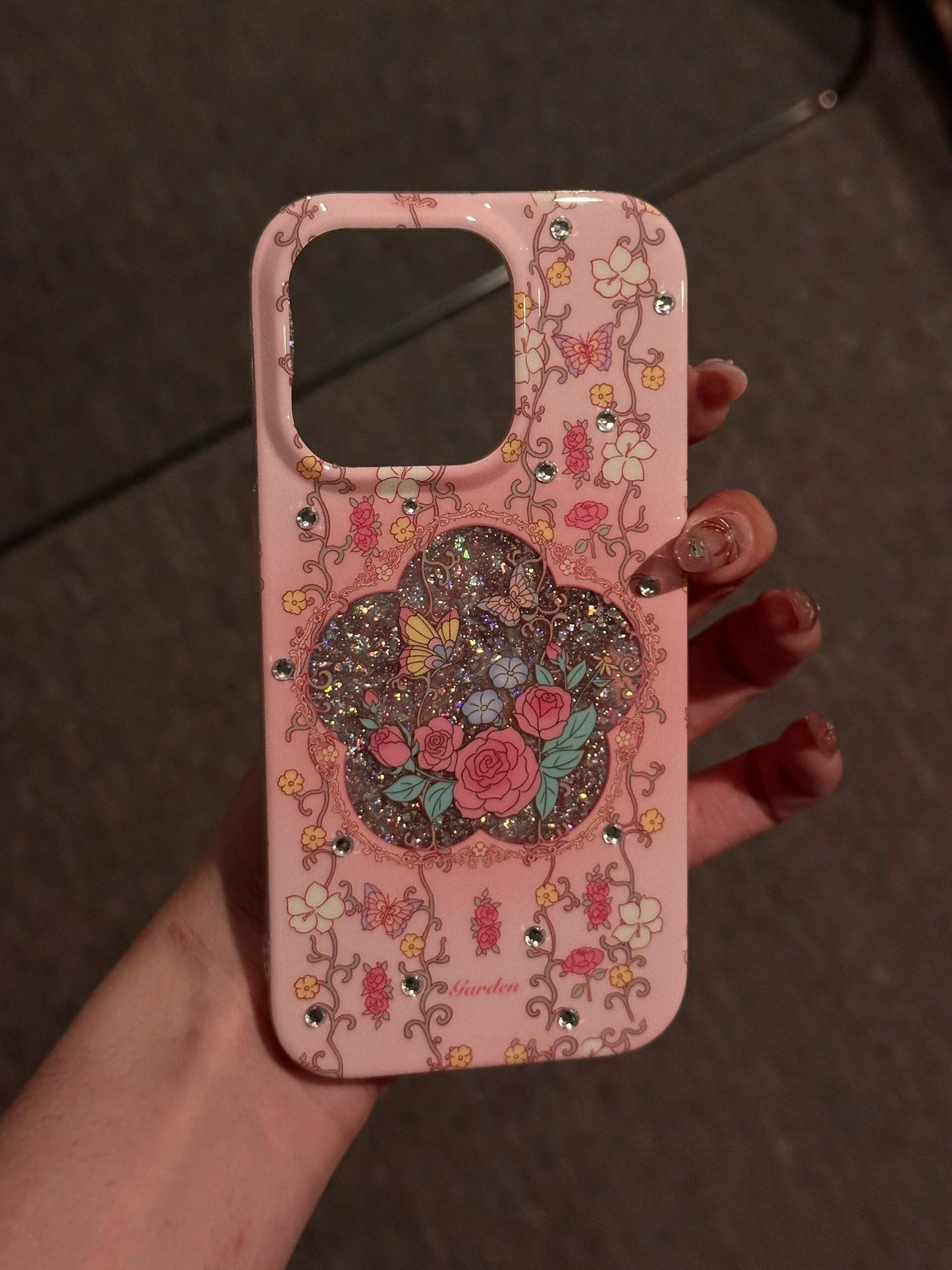 Aesthetic Pink Hollow Flower Butterfly Glitter Double-layer Mobile Phone Case Suitable for iPhone16 iPhone15 iPhone14 iPhone13