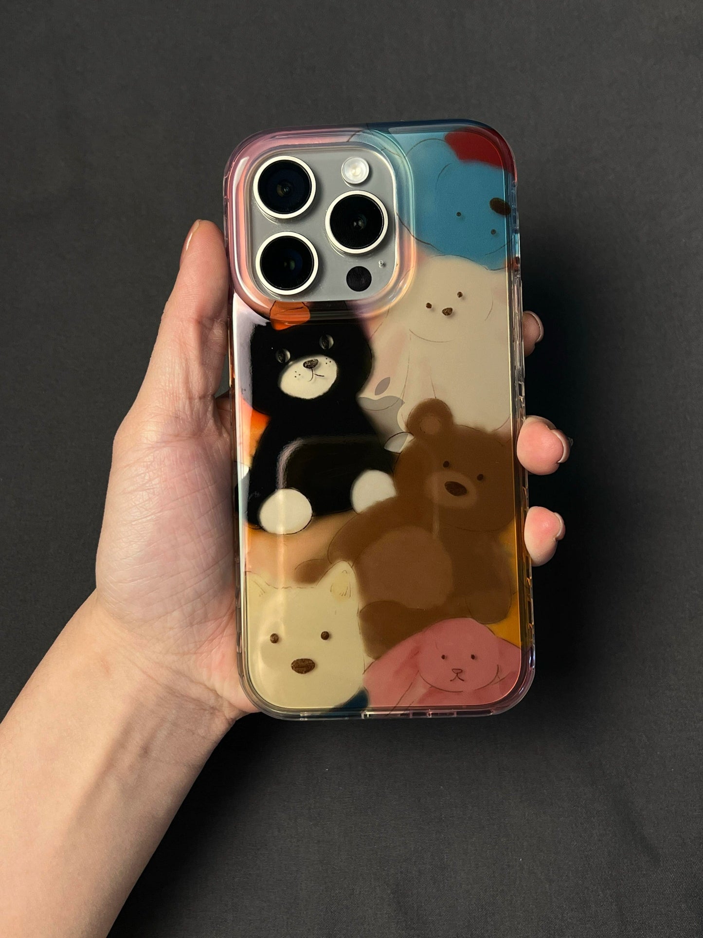 Cartoon Translucent Oil Painting Graffiti Animal Cute Aesthetic Phone Case Suitable for iPhone16 iPhone15 iPhone14 iPhone13