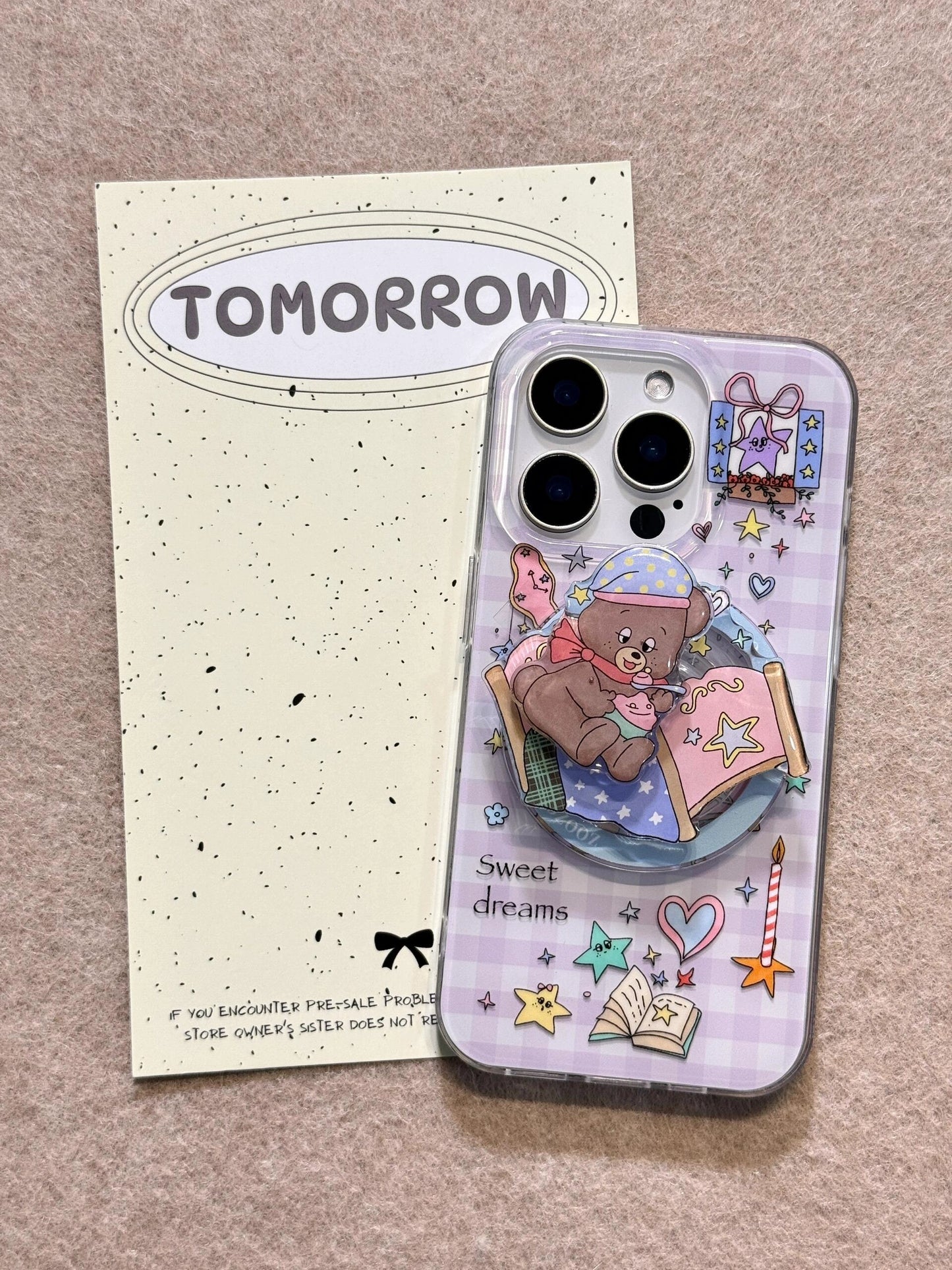 Magnetic Bracket Cute Star Bear Aesthetic Mobile Phone Case Suitable for iPhone16 iPhone15 iPhone14 iPhone13