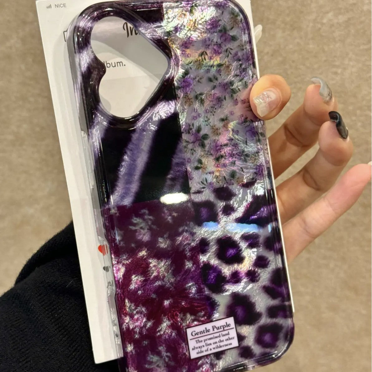 Purple Leopard Print Floral Splicing Love Camera Hole Aesthetic Mobile Phone Case Suitable for iPhone16 iPhone15 iPhone14 iPhone13