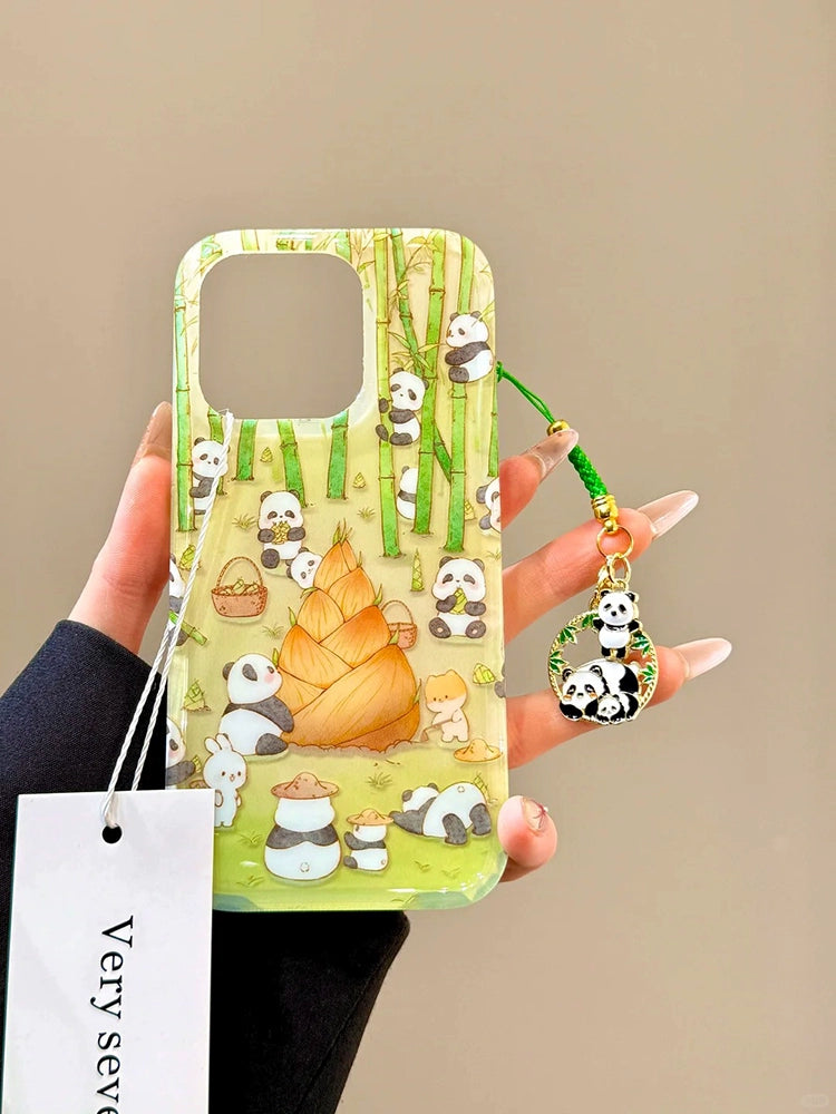 Bamboo Forest Rabbit Panda Pendant Cute Mobile Phone Case Suitable for iPhone16 iPhone15 iPhone14 iPhone13