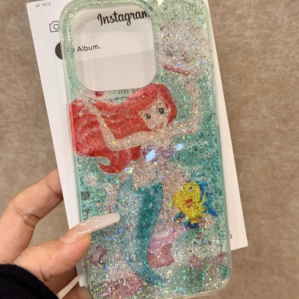 Transparent Green Glitter Mermaid Cute Aesthetic Phone Case, Sweet and Soft Girl Suitable for iPhone16 iPhone15 iPhone14 iPhone13