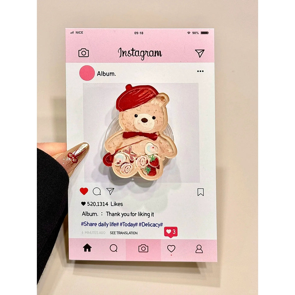 Girl Circumference Flower Strawberry Bear Holder Cute Aesthetic Phone Case Suitable for iPhone16 iPhone15 iPhone14 iPhone13