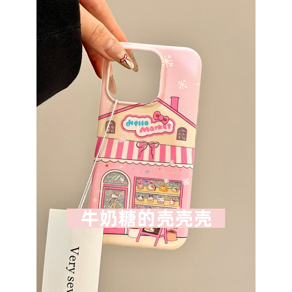 Girly Heart Cute Dessert House Cat Sweet Phone Case with Phone Chain Pendant Suitable for iPhone16 iPhone15 iPhone14 iPhone13