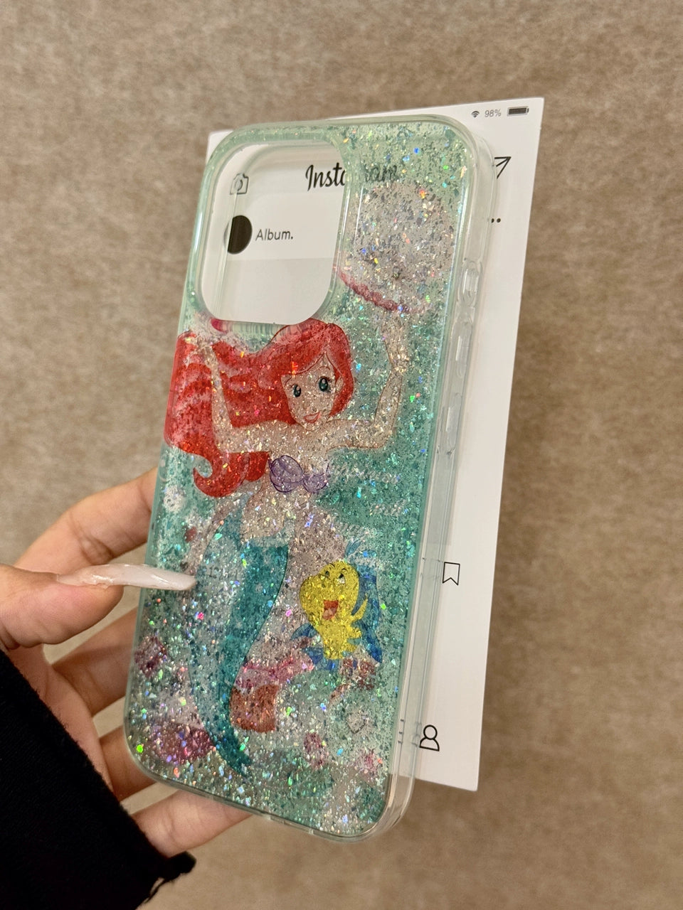 Transparent Green Glitter Mermaid Cute Aesthetic Phone Case, Sweet and Soft Girl Suitable for iPhone16 iPhone15 iPhone14 iPhone13