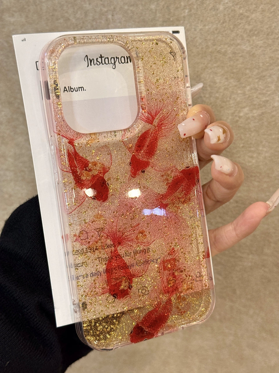 Gold Foil Glitter Smudged Koi Goldfish Lucky Phone Case Suitable for iPhone16 iPhone15 iPhone14 iPhone13