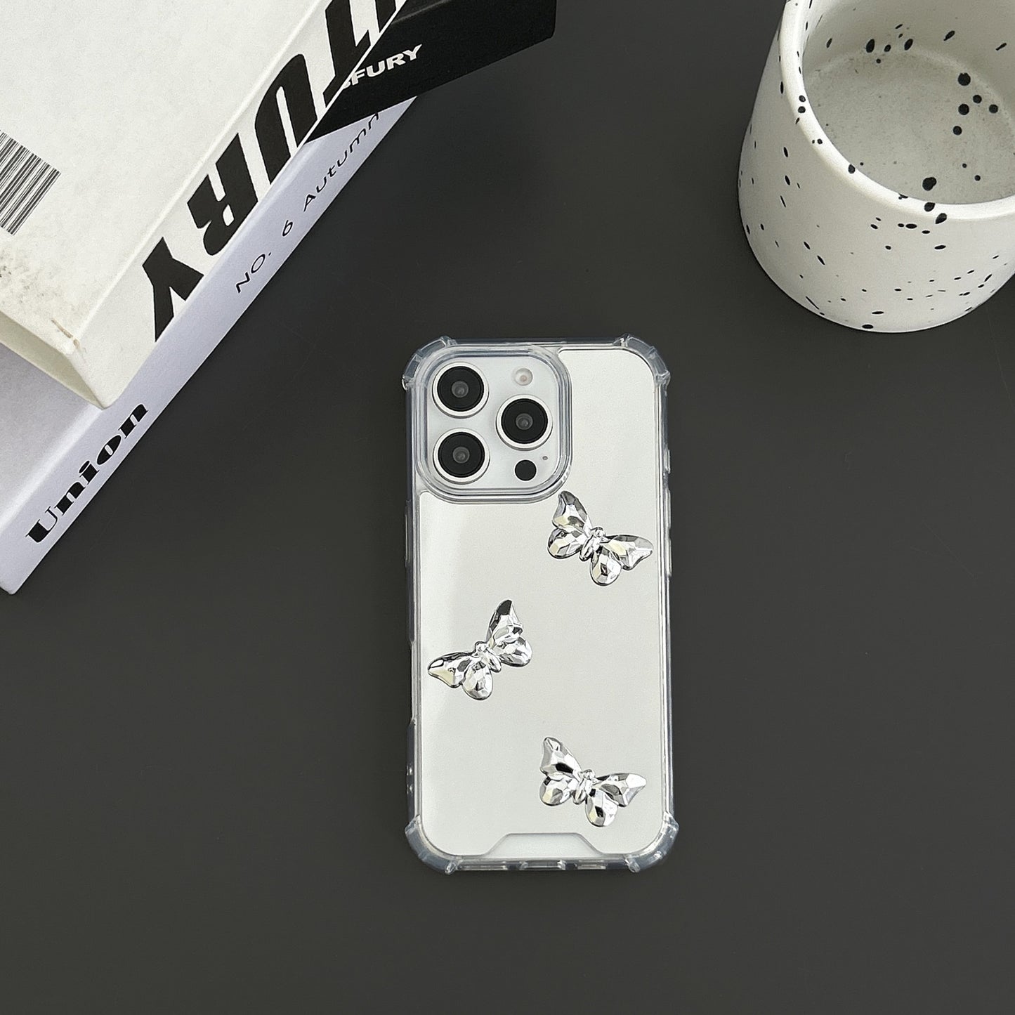 High Quality Mirror Mobile Phone Case Three-dimensional Electroplating Love Butterfly Aesthetic Mobile Phone Case S25ultra S25 A16 A15 A55 Silver