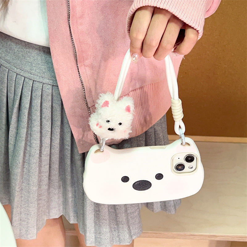 Cartoon Cute White Dog Satchel Phone Case Suitable for iPhone16 iPhone15 iPhone14 iPhone13