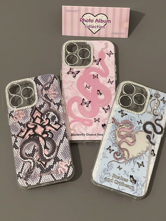 Laser Cross Snake Art Aesthetics Girl Mobile Phone Case Y2K Suitable for iPhone16 iPhone15 iPhone14 iPhone13