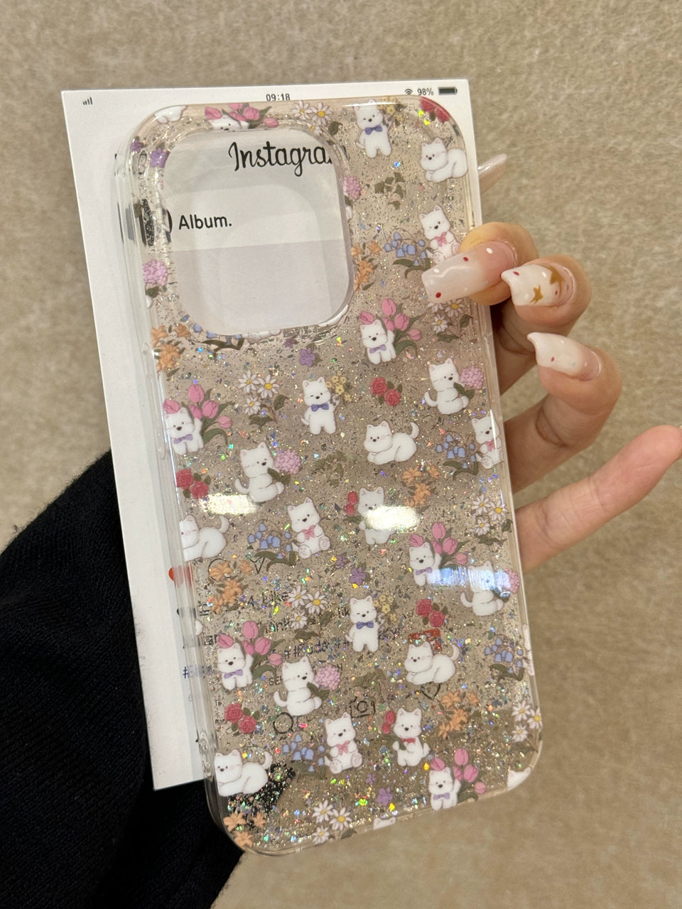 Cartoon Translucent Glitter Flower Puppy Cute Aesthetic Phone Case Suitable for iPhone16 iPhone15 iPhone14 iPhone13