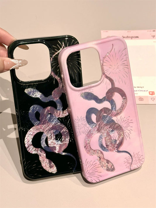 Fireworks Glitter Hollow Snake Aesthetic Mobile Phone Case, Suitable for iPhone16promax iPhone15 iPhone14 iPhone13 Double-layer Mobile Phone Case