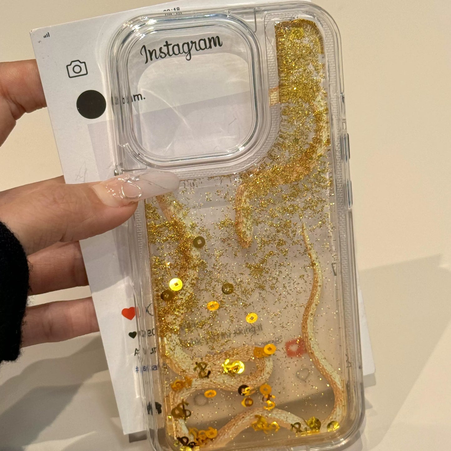 Golden Quicksand Small Golden Snake Flowable Aesthetic Fortune Mobile Phone Case Suitable for iPhone16 iPhone15 iPhone14 iPhone13