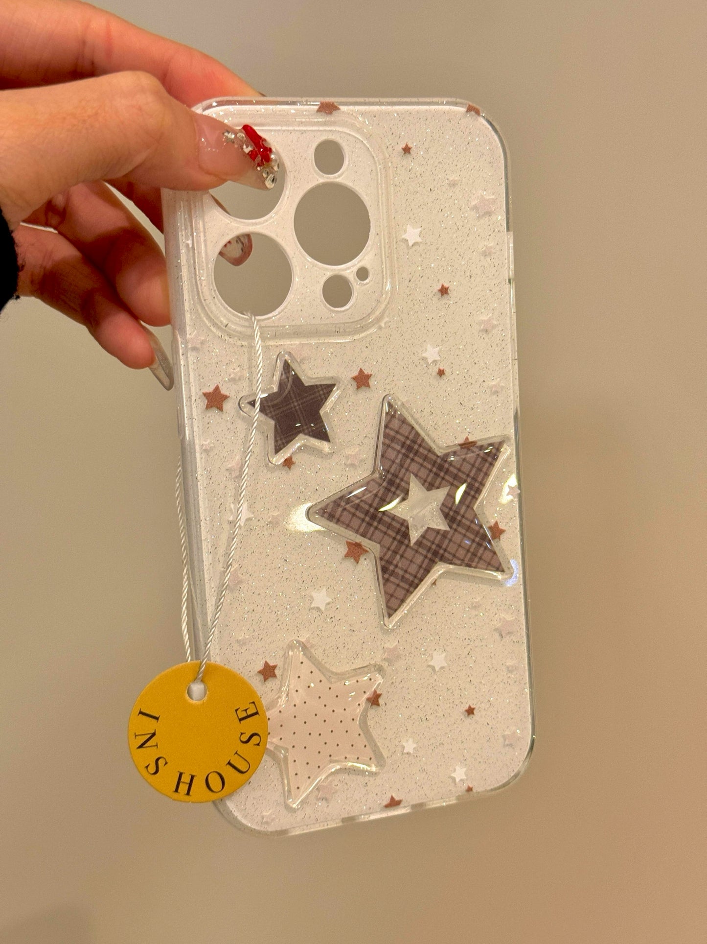 Glitter Three-dimensional Stars Cute Sweet Soft Girl Aesthetic Phone Case Suitable for iPhone16 iPhone15 iPhone14 iPhone13