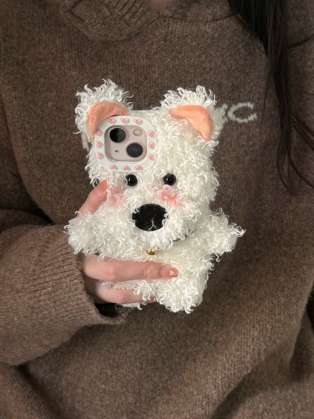 Cartoon Fluffy White Puppy Three-dimensional Cute Phone Case Suitable for iPhone16 iPhone15 iPhone14 iPhone13