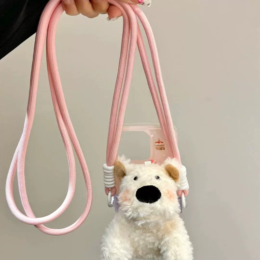 Scribble Puppy White Plush Puppy Three-dimensional Plush Mobile Phone Case Mobile Phone Back Clip Lanyard Plush Doll Crossbody Chain Suitable for iPhone16 iPhone15 iPhone14 iPhone13