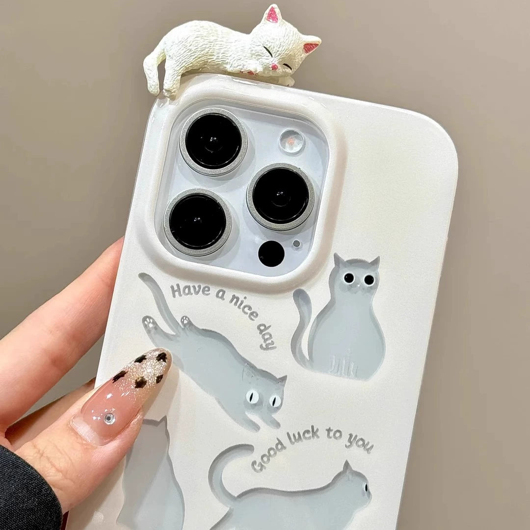 Cute Hollow Kitten Illustration Three-dimensional Cat Cute Mobile Phone Case Suitable for iPhone16 iPhone15 iPhone14 iPhone13