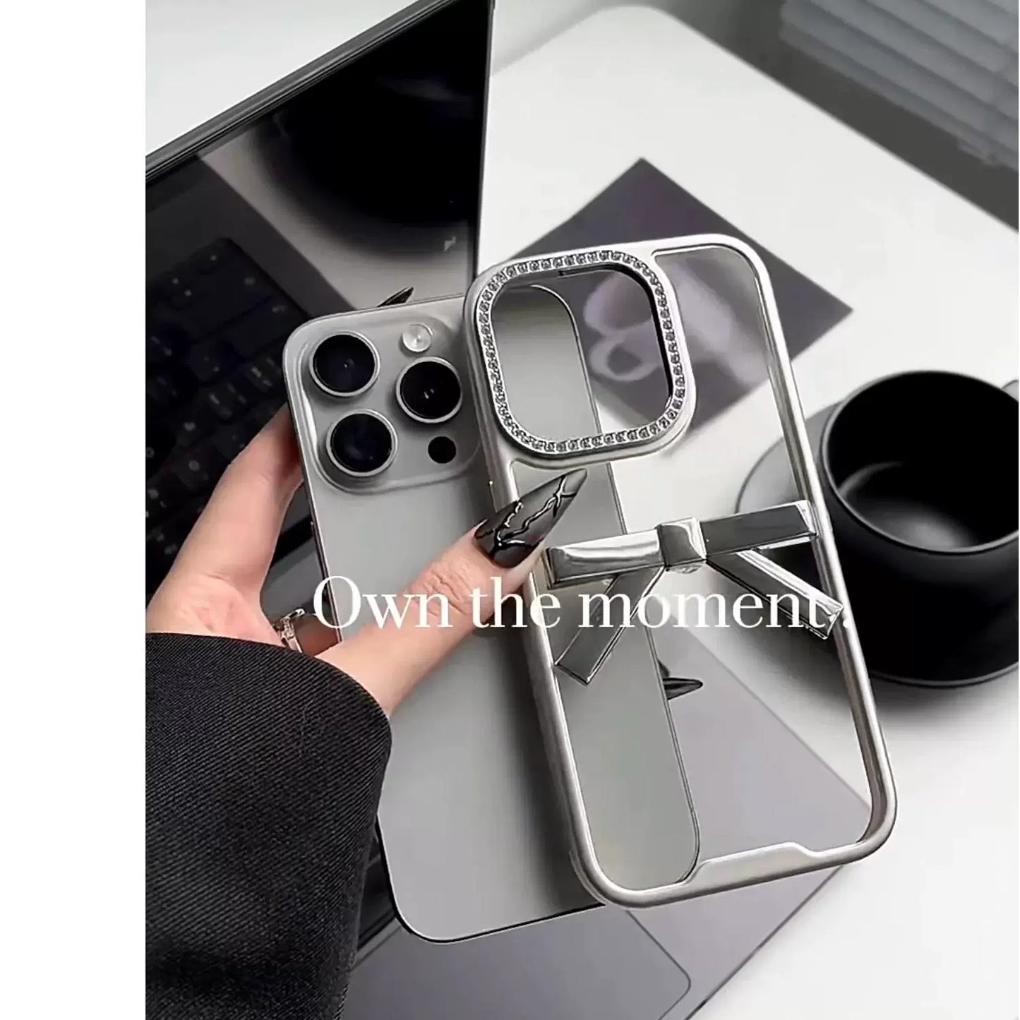 Transparent Silver Three-dimensional Electroplated Bow Aesthetic Mobile Phone Case Suitable for iPhone16 iPhone15 iPhone14 iPhone13