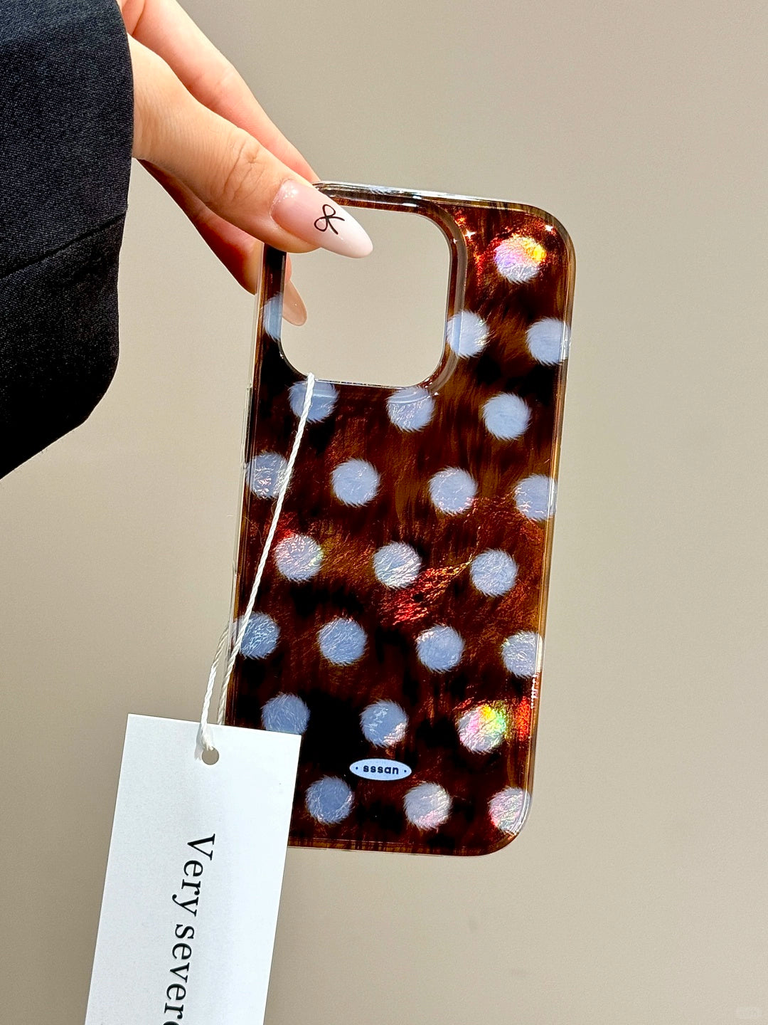 Dark Brown Full-screen Polka Dot Mobile Phone Case with Mobile Phone Chain Pendant Suitable for iPhone16 iPhone15 iPhone14 iPhone13