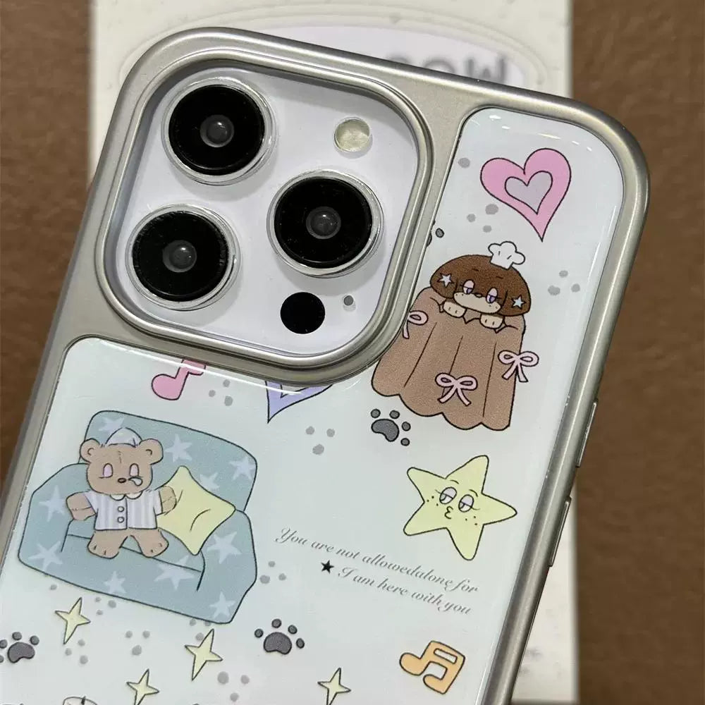 Sweet Girl Star Love Sofa Bear Illustration Cute Aesthetic Mobile Phone Case with Mobile Phone Chain Pendant Suitable for iPhone16 iPhone15 iPhone14 iPhone13