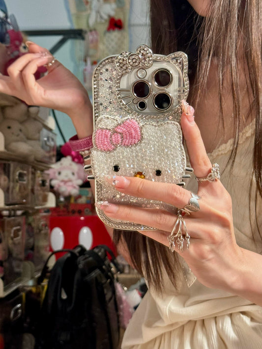 Shiny Full Diamond Cat Cat Electroplating Cute Aesthetic Mobile Phone Case, Cute Sweet Girl Suitable for iPhone16 iPhone15 iPhone14 iPhone13