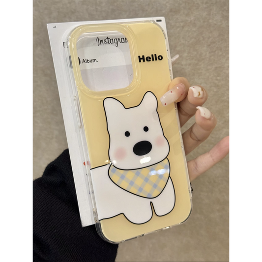 Cute Scarf West Highlands White Dog Phone Case with Bone Bracket Suitable for iPhone16 iPhone15 iPhone14 iPhone13