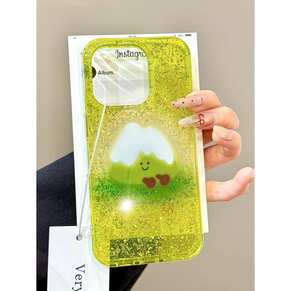 Sequined Double-layer Cute Matcha Green Snow Mountain Aesthetic Mobile Phone Case Suitable for iPhone16 iPhone15 iPhone14 iPhone13