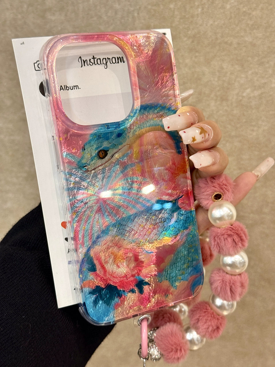 Fireworks Peony Blue Snake Aesthetic Mobile Phone Case, Double-layer Mobile Phone Protective Case Anti-drop Suitable for IPhone16 IPhone15 IPhone14 IPhone13 with Phone Chain