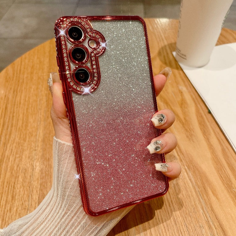 High Quality Glitter Shiny Beautiful Mobile Phone Case Magnetic Suction Bracket Rhinestone Gradual Change Glitter SAM A Series A15/A25/A35/A55/S24ultra