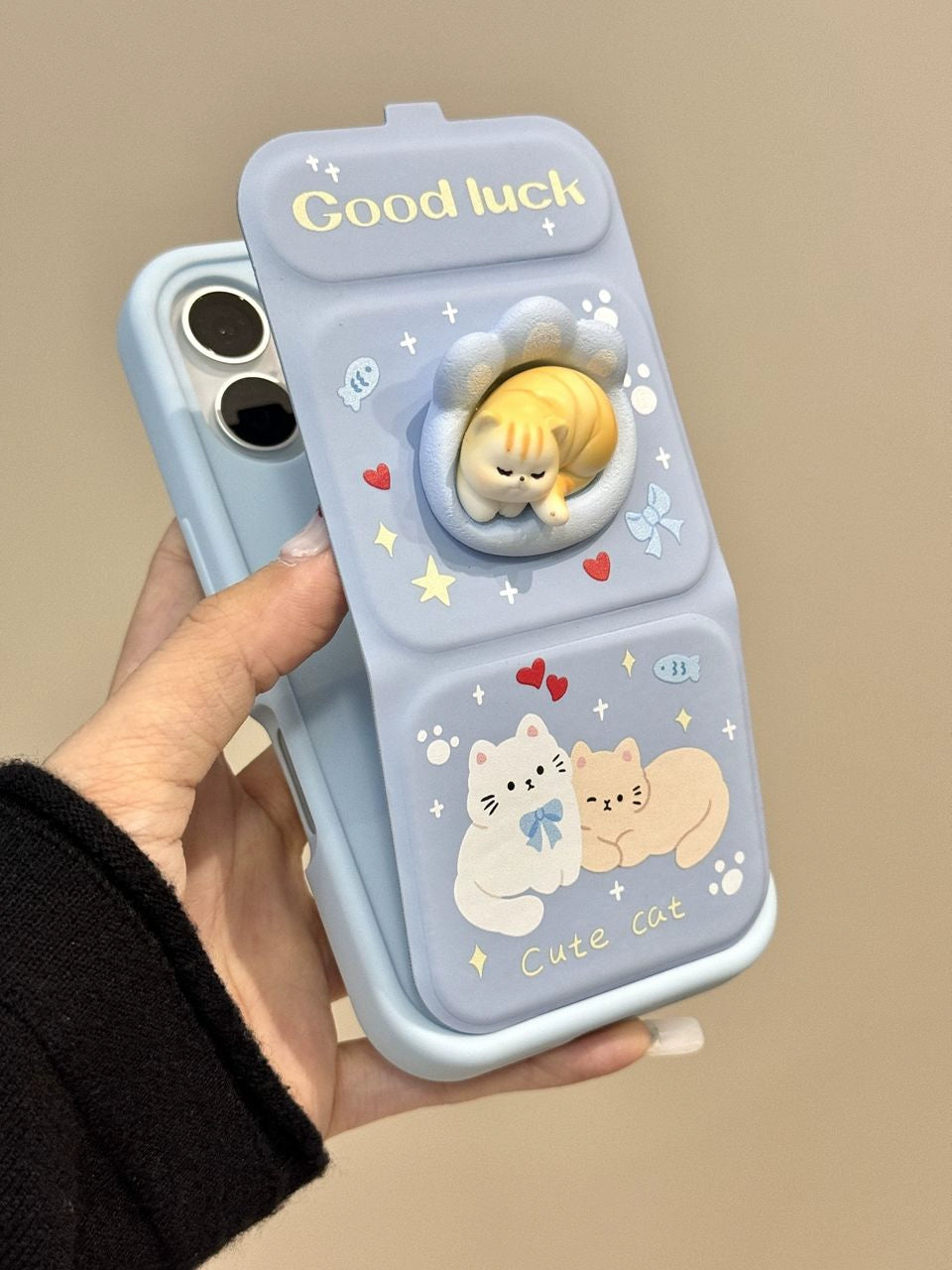 Star Three-dimensional Rabbit Cat Cute Flip Foldable Support Mobile Phone Case Suitable for iPhone16 iPhone15 iPhone14 iPhone13