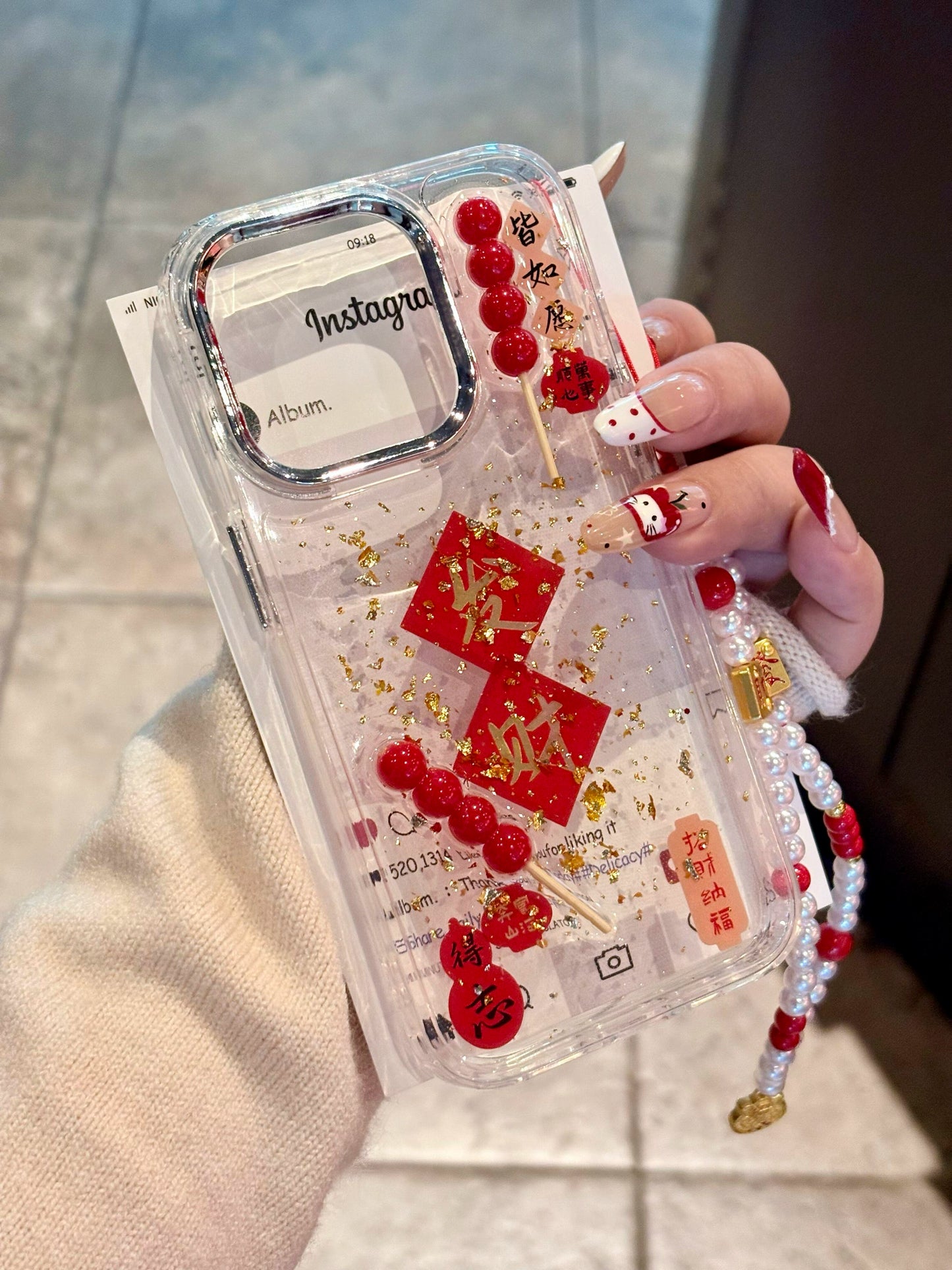 Epoxy Fa Cai Tanghulu Cute Lucky Mobile Phone Case Suitable for iPhone16 iPhone15 iPhone14 iPhone13