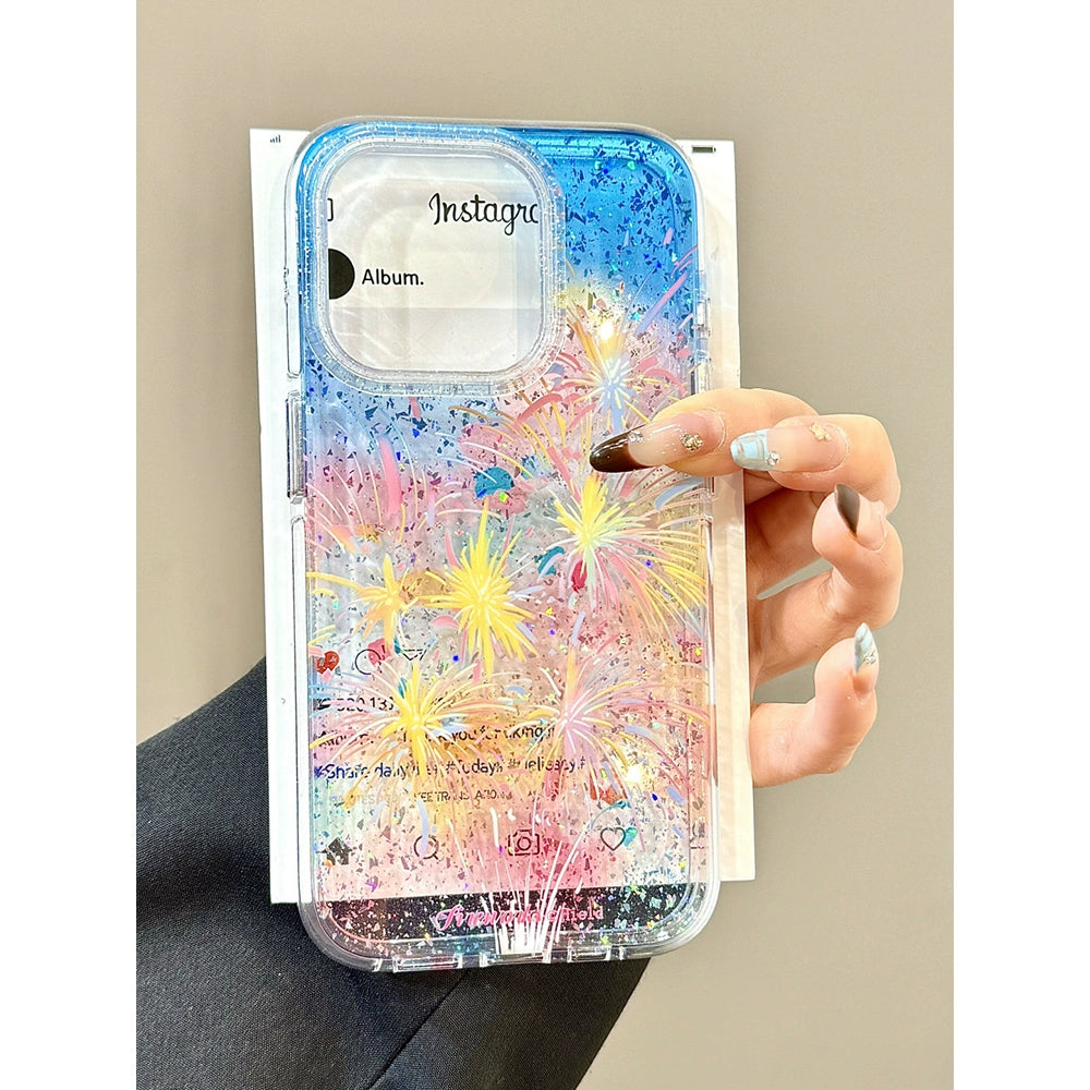 Sequin Color Graffiti Fireworks Glitter Translucent Aesthetic Phone Case Suitable for iPhone16 iPhone15 iPhone14 iPhone13